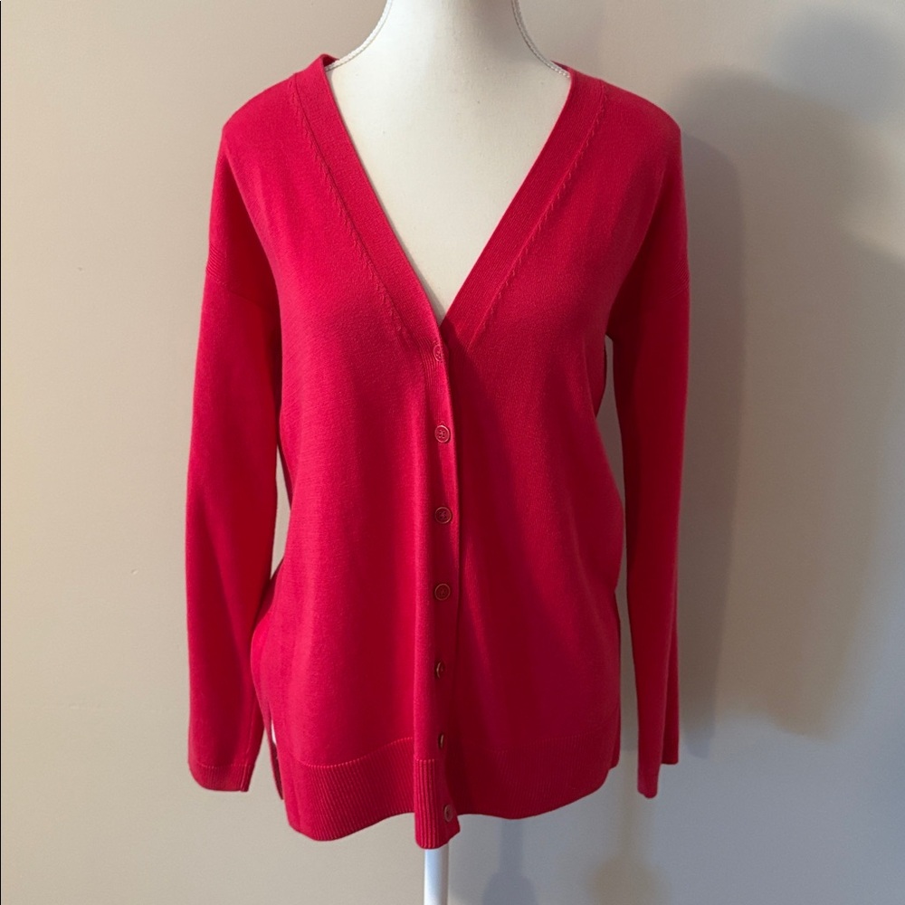 NWOT Talbots Bright Pink Knit Long sleeve Oversized Cardigan. Size Small - Picture 1 of 8